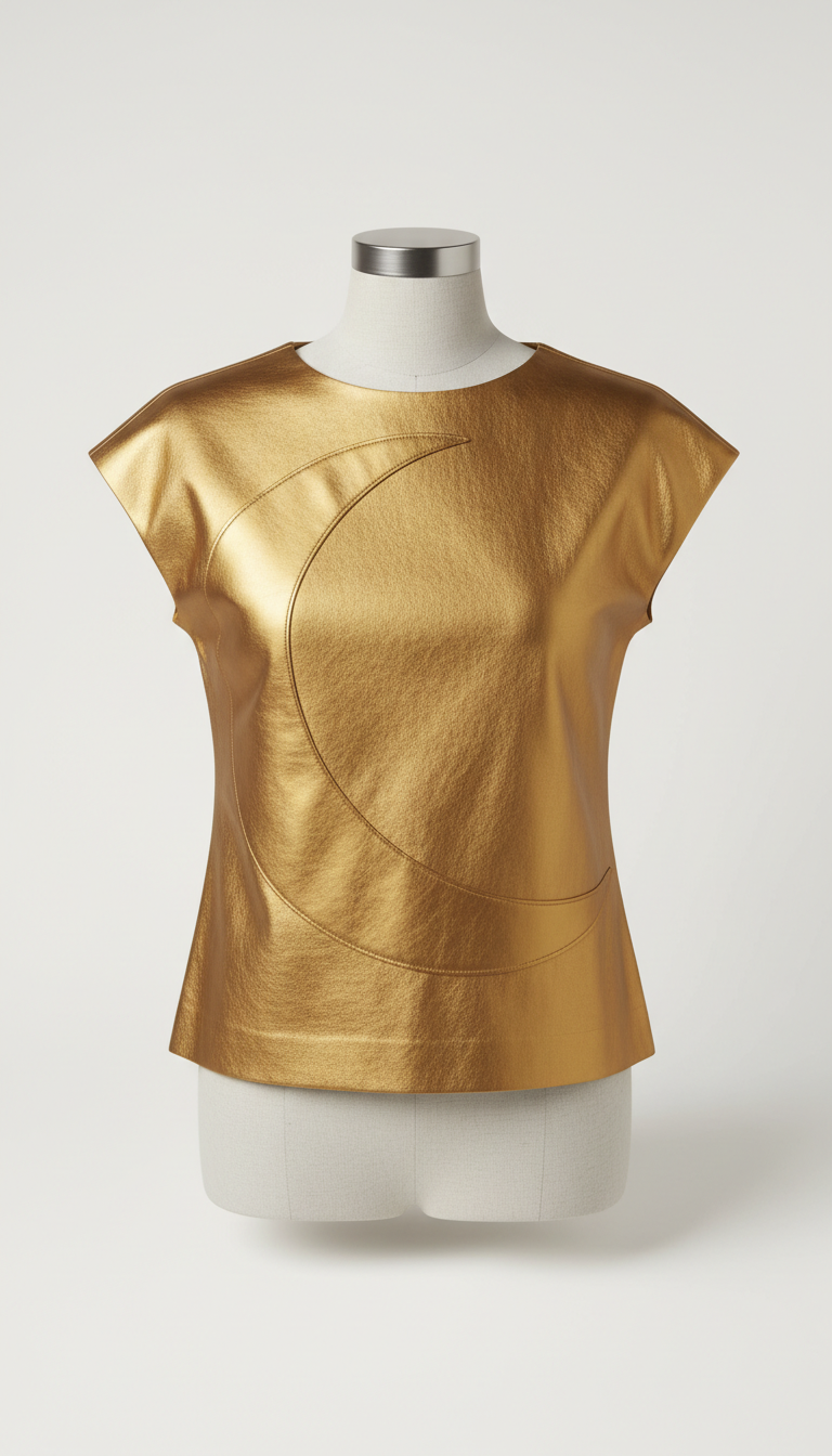 Gold-Crescent Faux Leather Statement Top